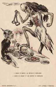 La sombra del banco y las cadenas de Napoleón. Litografía de Alberto Martini.