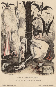 Los hijos y los hogares de Bélgica. Litografía de Alberto Martini.