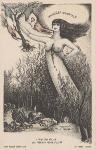 Los primeros héroes Italianos. Litografía de Alberto Martini.