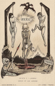 Cristo y los ladrones. Litografía de Alberto Martini.