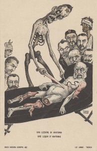 Una lección de anatomía. Litografía de Alberto Martini.