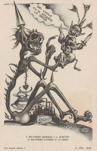 El militarismo germánico y la marioneta. Litografía de Alberto Martini.