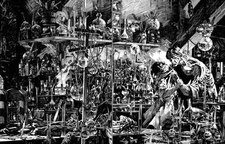 Ilustración de Bernie Wrightson para la obra de Mary Shelley