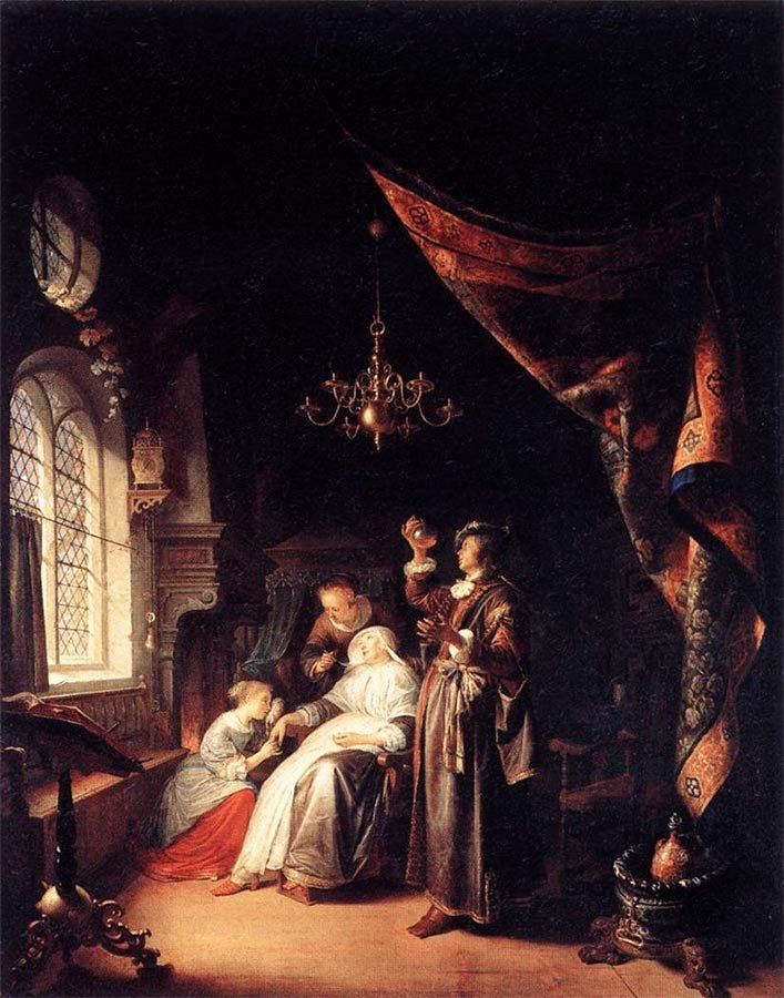 Gerrit Dou: La mujer hidrópica (1663). Óleo sobre tabla. 86 x 67,8 cm. Museé du Louvre. París.